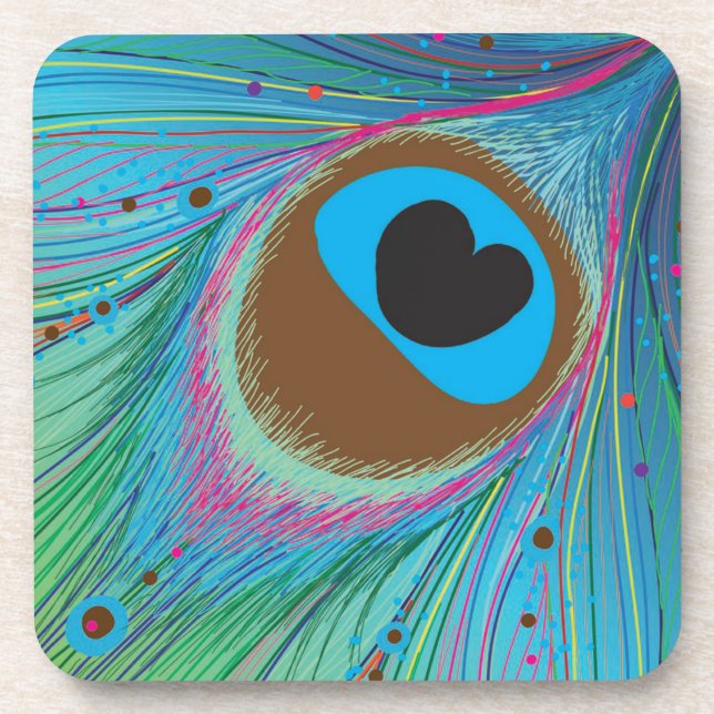 Peacock feather lines background coaster (Front)