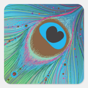 Peacock feather lines background square sticker