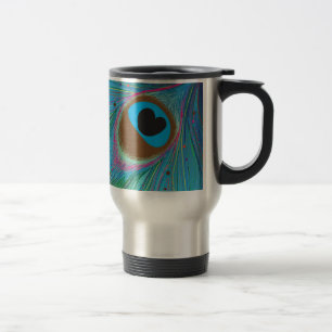 Peacock feather lines background travel mug
