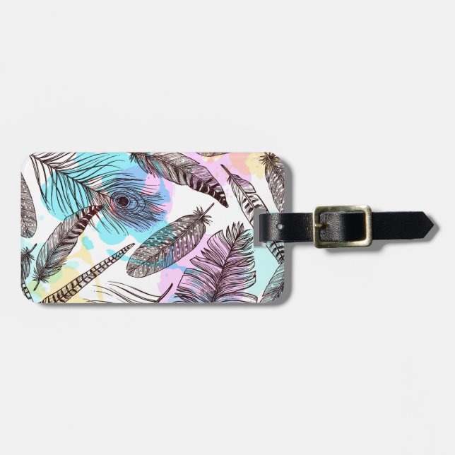 Peacock Feather Luggage Tag (Front Horizontal)