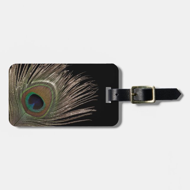 Peacock feather luggage tag (Front Horizontal)