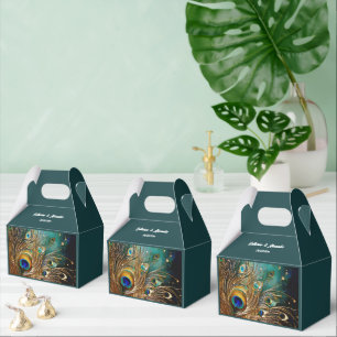 Peacock feather luxurious plume editable text favour box