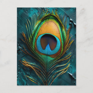 Peacock Feather Macro Oil Painting Postcard