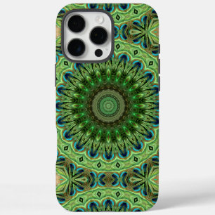 Peacock Feather Mandala Emerald and Blue Symmetry iPhone 16 Pro Max Case