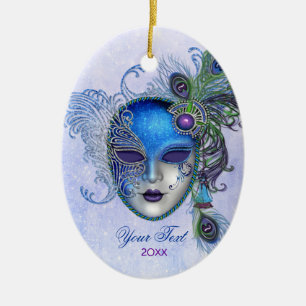 Peacock Feather Masquerade Mask Ceramic Tree Decoration