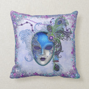 Peacock Feather Masquerade Mask Cushion