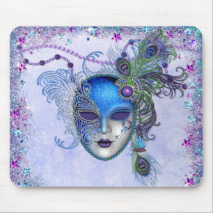 Peacock Feather Masquerade Mask Mouse Mat