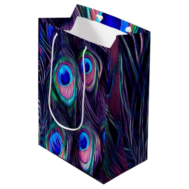 Peacock Feather Medium Gift Bag (Front Angled)