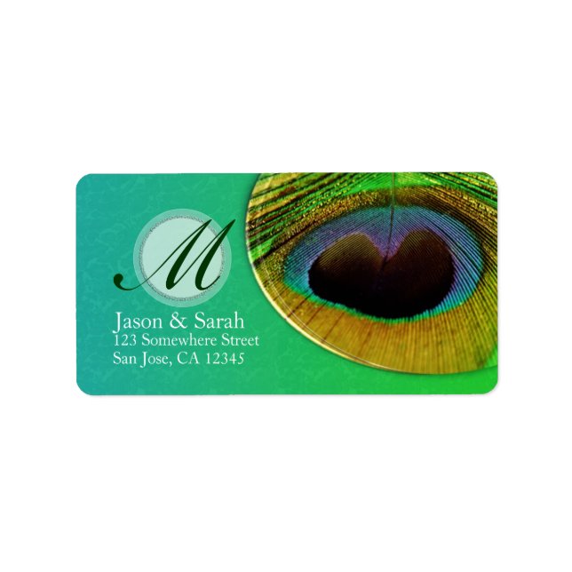 Peacock Feather Monogram Address Label (Front)