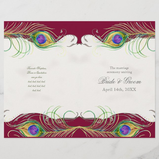 Peacock Feather n Swirls -  Formal Wedding Program (Front)