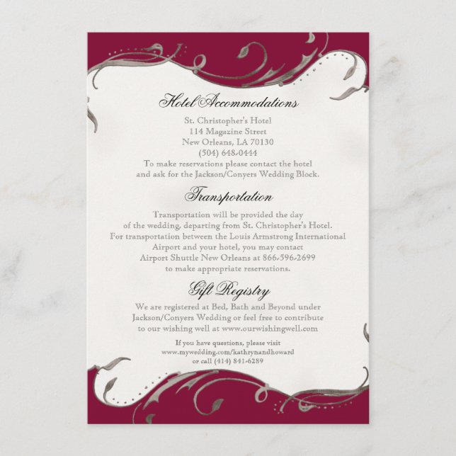 Peacock Feather n Swirls - Reception, Map, Hotel Enclosure Card (Front)