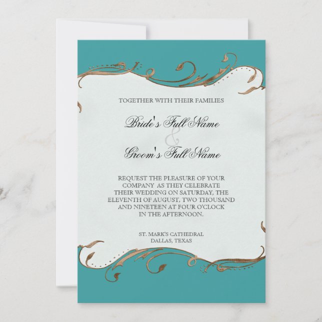 Peacock Feather n Swirls - Wedding Invitation (Front)
