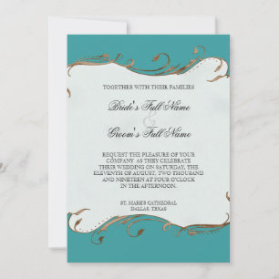 Peacock Feather n Swirls - Wedding Invitation