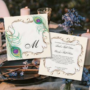 Peacock Feather n Swirls - Wedding Invitation