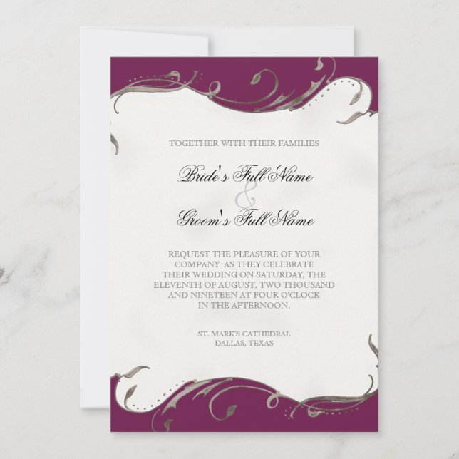 Peacock Feather n Swirls - Wedding Invitation (Front)