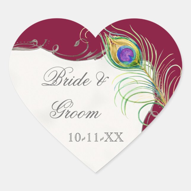 Peacock Feather n Swirls - Wedding Seals Stickers (Front)