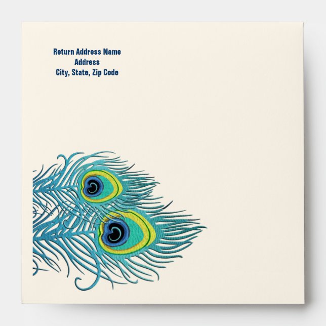 Peacock Feather Navy Blue Wedding  Envelope (Front)