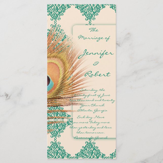 Peacock Feather on Teal Moroccan Tile Program Programme (Front)