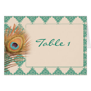 Peacock Feather on Teal Moroccan Tile Table Number