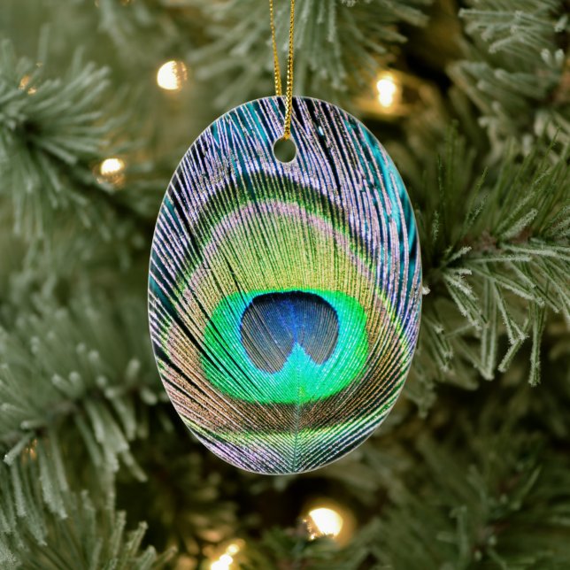 Peacock Feather on Turquoise Ceramic Tree Decoration (Tree)