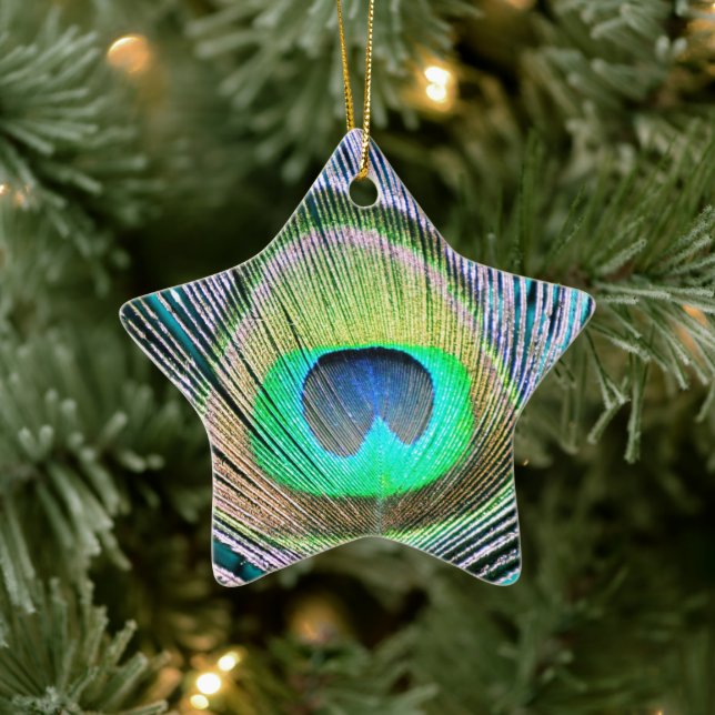 Peacock Feather on Turquoise Ceramic Tree Decoration (Tree)
