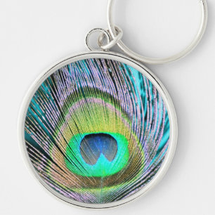 Peacock Feather on Turquoise Key Ring