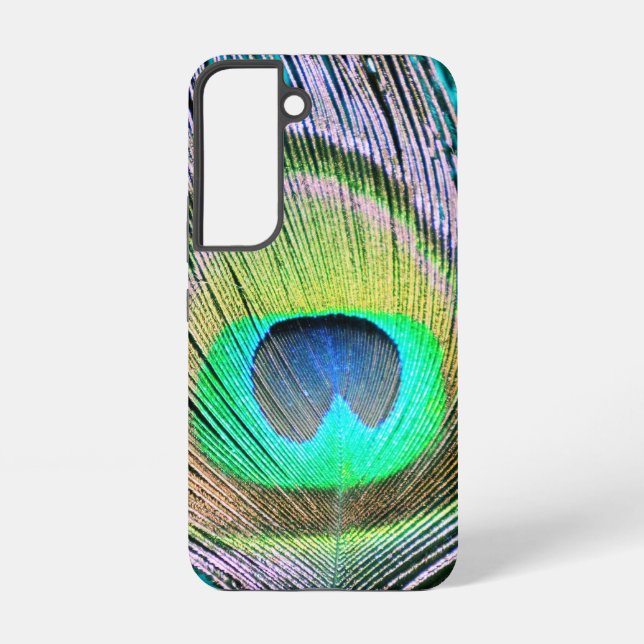 Peacock Feather on Turquoise Samsung Galaxy S22 Case (Back)