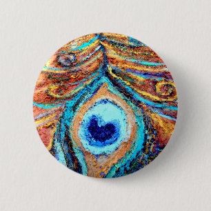 Peacock Feather Painting 6 Cm Round Badge
