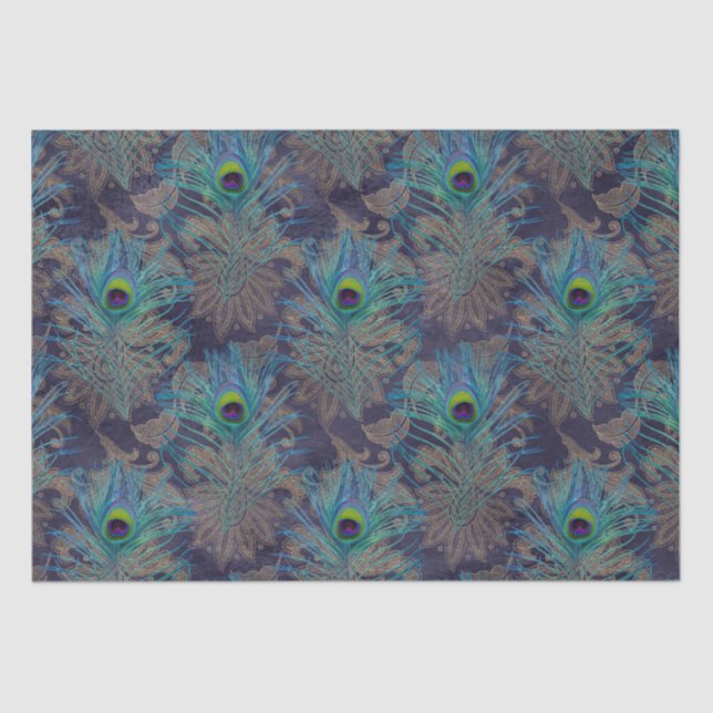 Peacock feather paisley purple teal gold boho  tissue paper (Front)