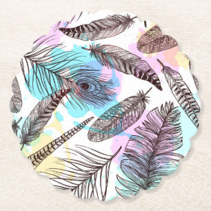 Peacock Feather Paper Coaster