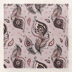 Peacock feather pattern glass coaster