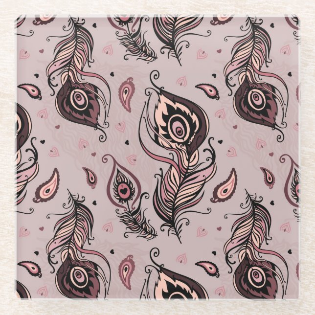 Peacock feather pattern glass coaster (Front)