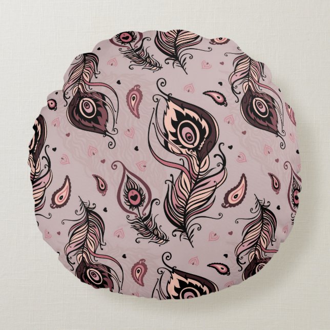 Peacock feather pattern round cushion (Front)