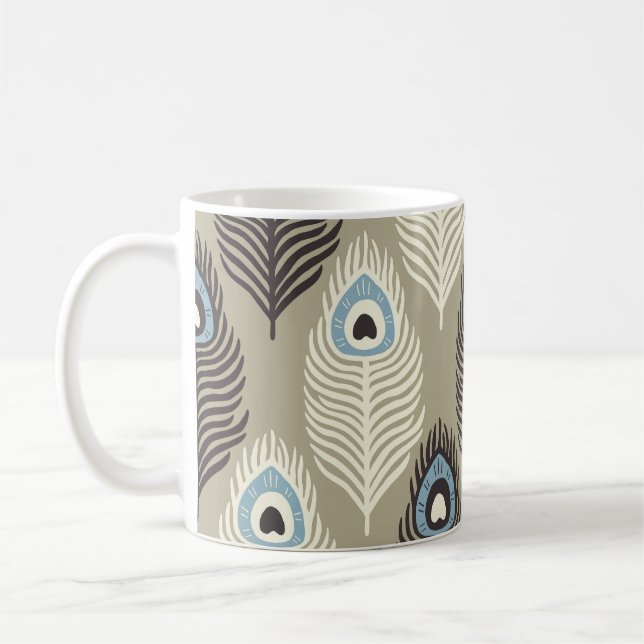 Peacock feather pattern, vintage style. coffee mug (Left)