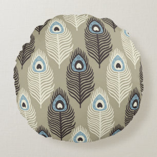 Peacock feather pattern, vintage style. round cushion