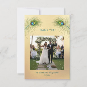 Peacock Feather Photo Wedding Thank You Card