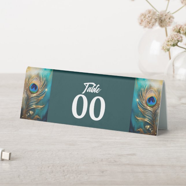 Peacock feather plume luxury marbled dark teal  (In SItu (Table))