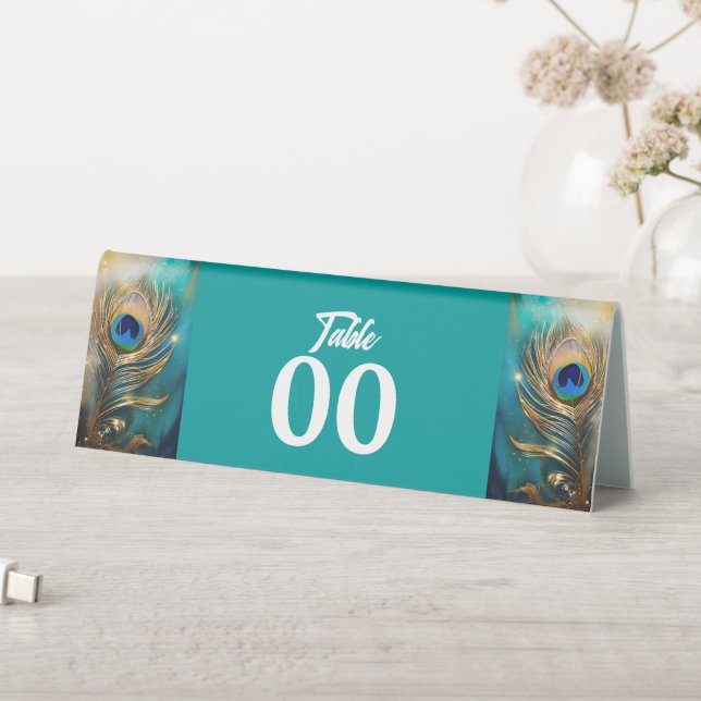 Peacock feather plume luxury marbled teal green (In SItu (Table))