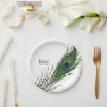 Peacock Feather Poise | Wedding Event Paper Plate<br><div class="desc">A set of unique paper plates for your elegant wedding event. It features an image of an elegant peacock feather towards the side.  On the opposite side of this are your bride and groom's initials and wedding or engagement date.</div>