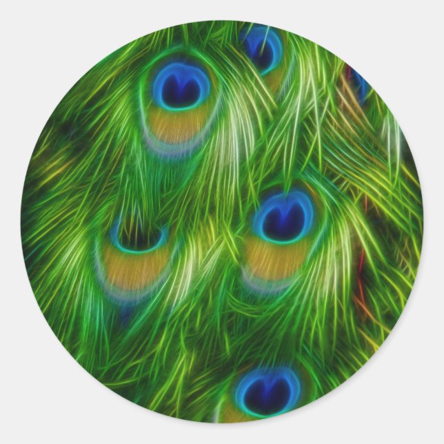 Peacock Feather Print Classic Round Sticker (Front)