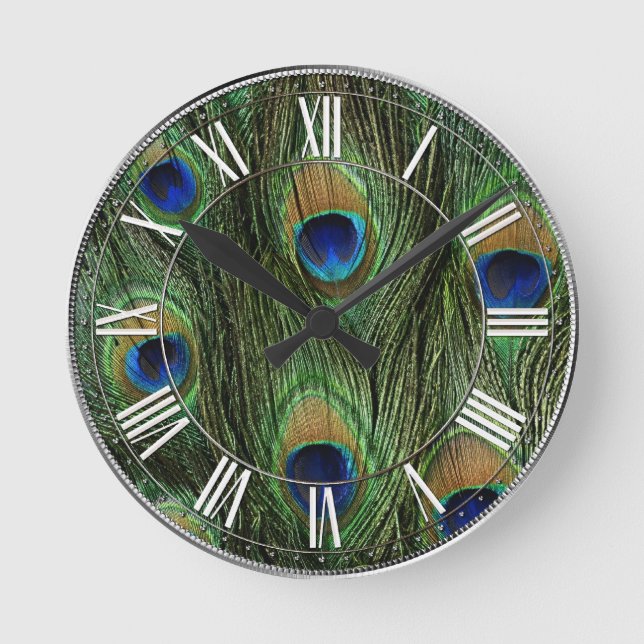 Peacock Feather Print Round Clock (Front)