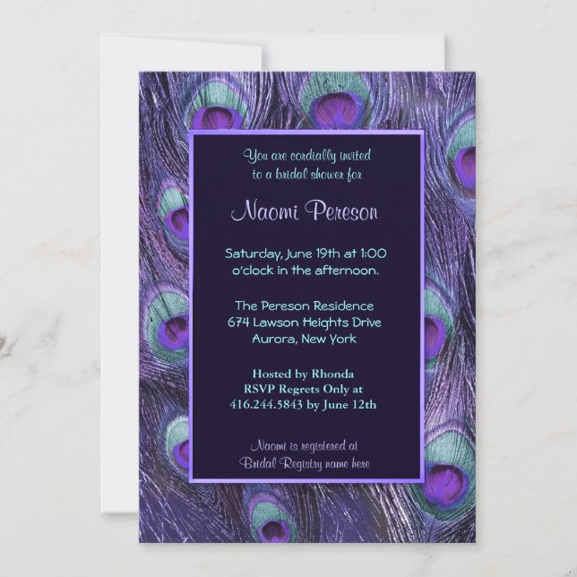 Peacock Feather Purple Drama - Bridal Shower Invitation (Front)
