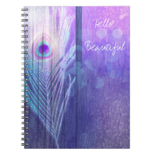 Peacock Feather Purple Glam Boho Chic Glam Custom Notebook