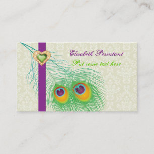 Peacock feather purple green eye catching business card