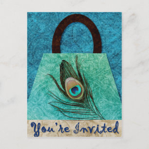 Peacock Feather Purse Postcard Invitation