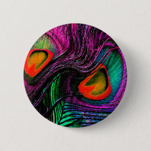 Peacock feather rainbow 6 cm round badge