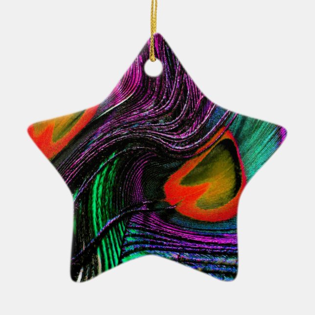 Peacock feather rainbow ceramic tree decoration (Front)