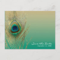 Peacock Feather Sand and Teal Boho Save the Date