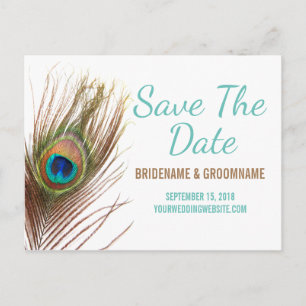 Peacock Feather Save The Date Announcement Postcard