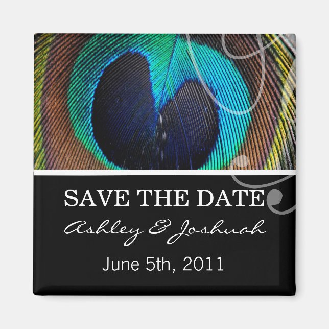 Peacock Feather Save The Date Magnets (Front)